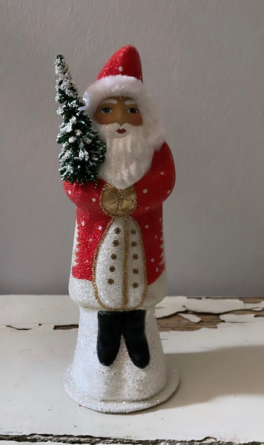 Santa Red Beaded Coat with Hand Painted Tree Motif | Ino Schaller - Bon Ton goods