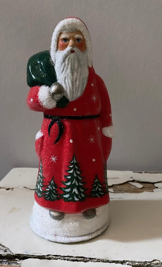 Santa Red Beaded with Hand Painted Tree Motif | Ino Schaller - Bon Ton goods