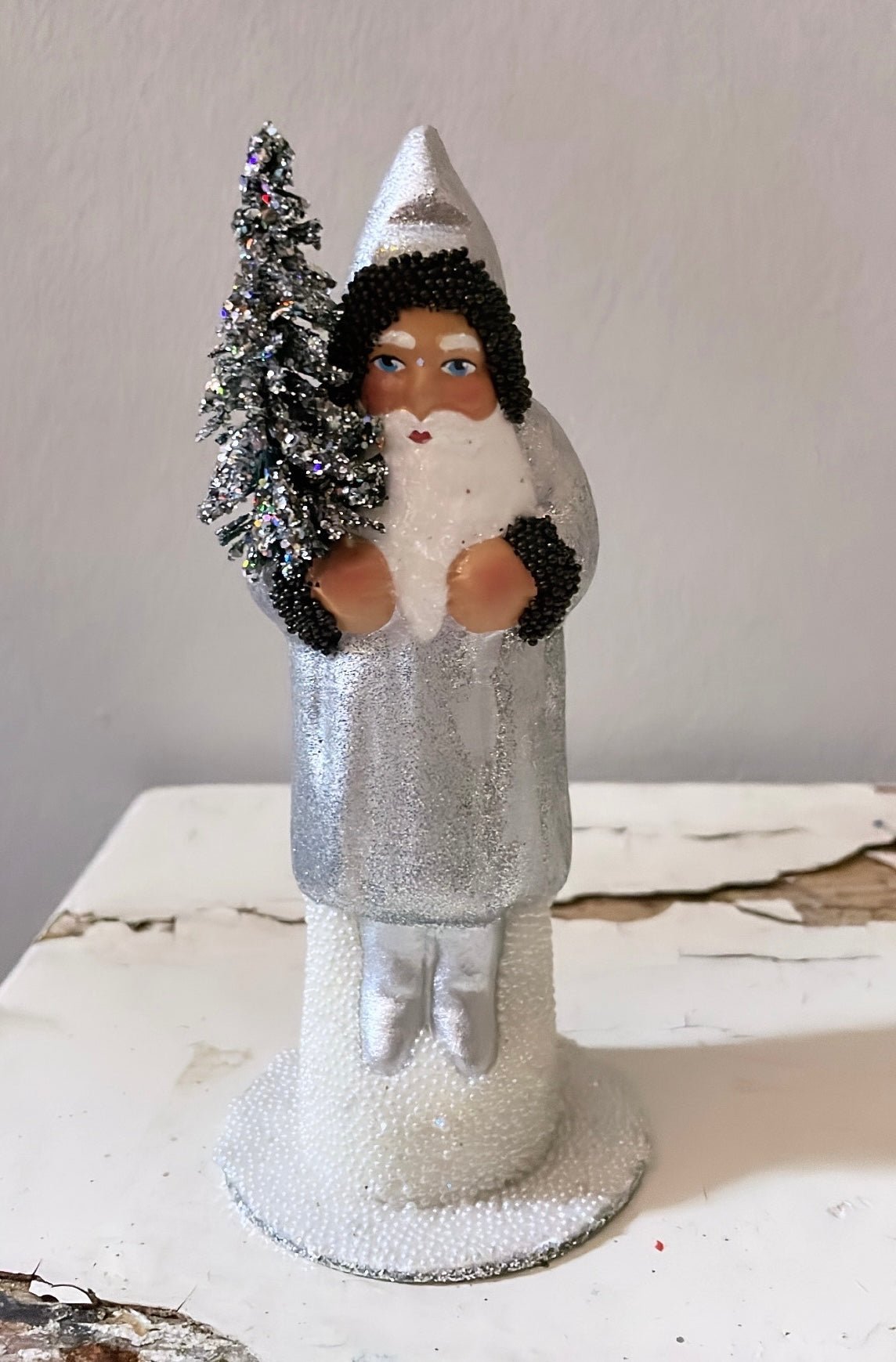 Santa Silver Shiny Sponged Glitter Coat with Black Beads | Ino Schaller - Bon Ton goods