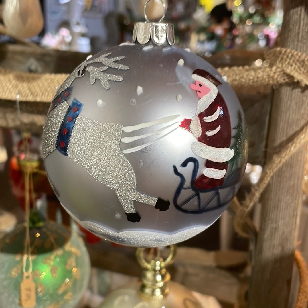 Santa Sleigh Ride - Glass Ball Christmas Ornament - Bon Ton goods