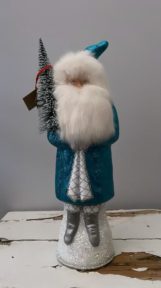 Santa Sponged Glitter Blue with Silver Trim - Ino Schaller - Bon Ton goods
