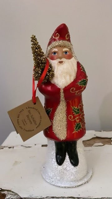 Santa Traditional Red with Gold Tree, and Hand Painted Holly Motif Coat - Ino Schaller - Bon Ton goods
