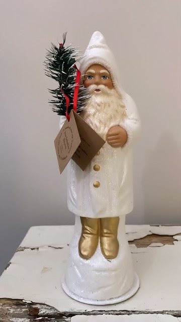 Santa White Sponaged Glitter Coat with Gold Trim - Bon Ton goods