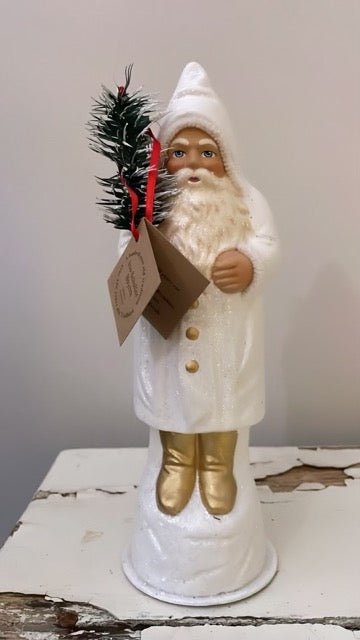 Santa White Sponaged Glitter Coat with Gold Trim | Ino Schaller - Bon Ton goods
