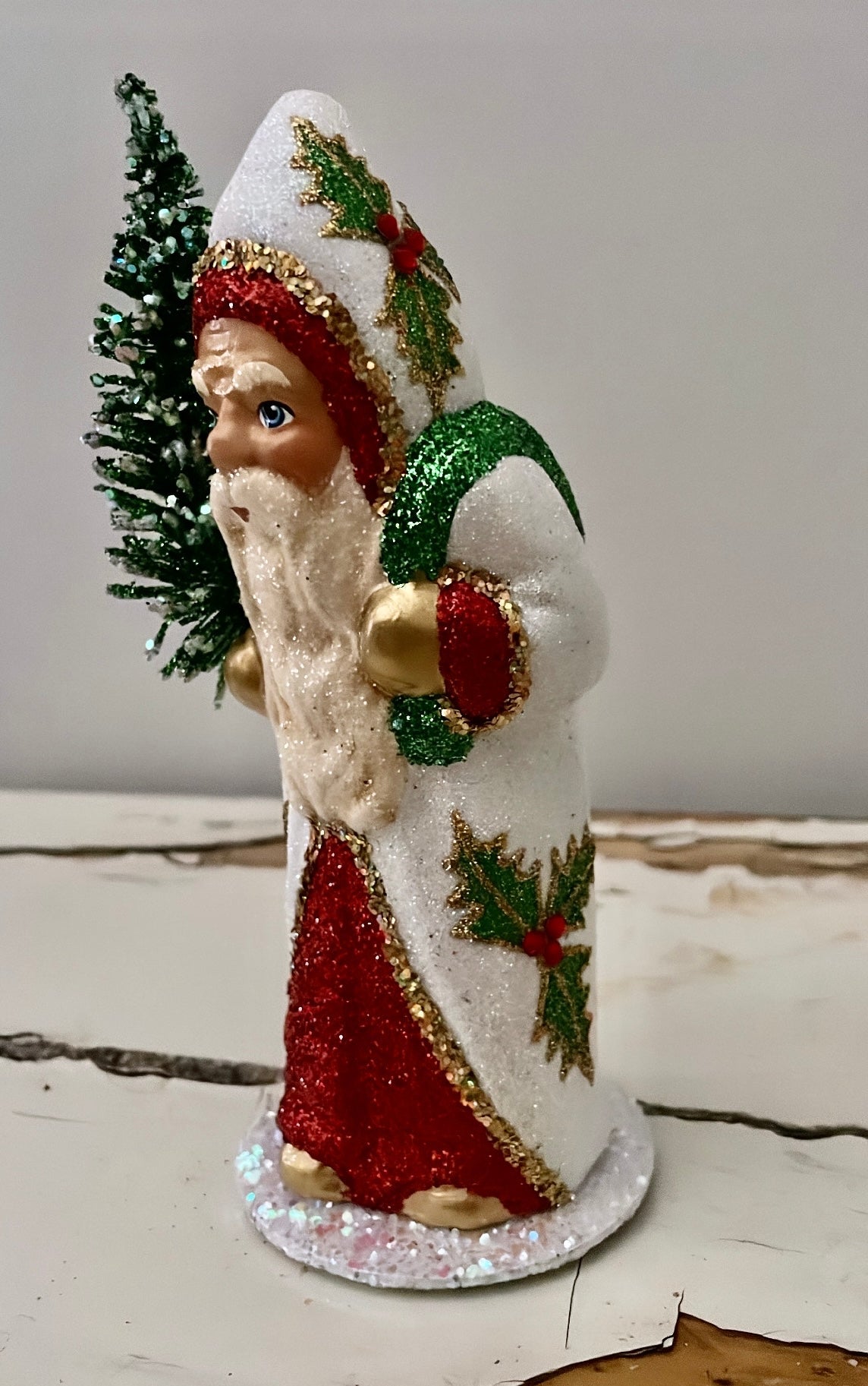 Santa White with Red Coat with Holly Motif with Tree - Bon Ton goods