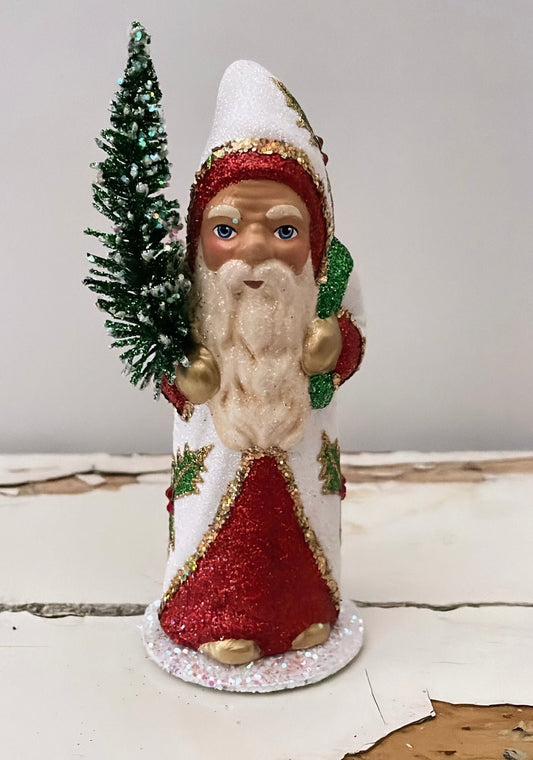 Santa White with Red Coat with Holly Motif with Tree | Ino Schaller - Bon Ton goods
