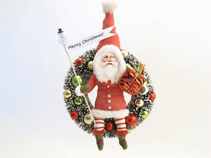Santa Wreath Ornament | Vintage by Crystal Spun Cotton Ornament - Bon Ton goods