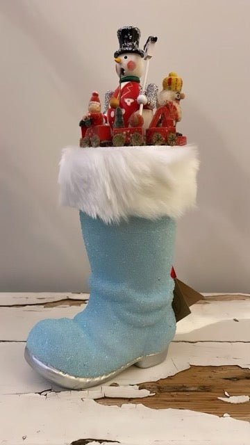 Santa's Baby Blue Beaded Boot | Ino Schaller - Bon Ton goods