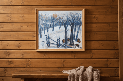 Santos Ousbäck: Winter Landscape, Oil on Canvas (64 × 72 cm) - Bon Ton goods