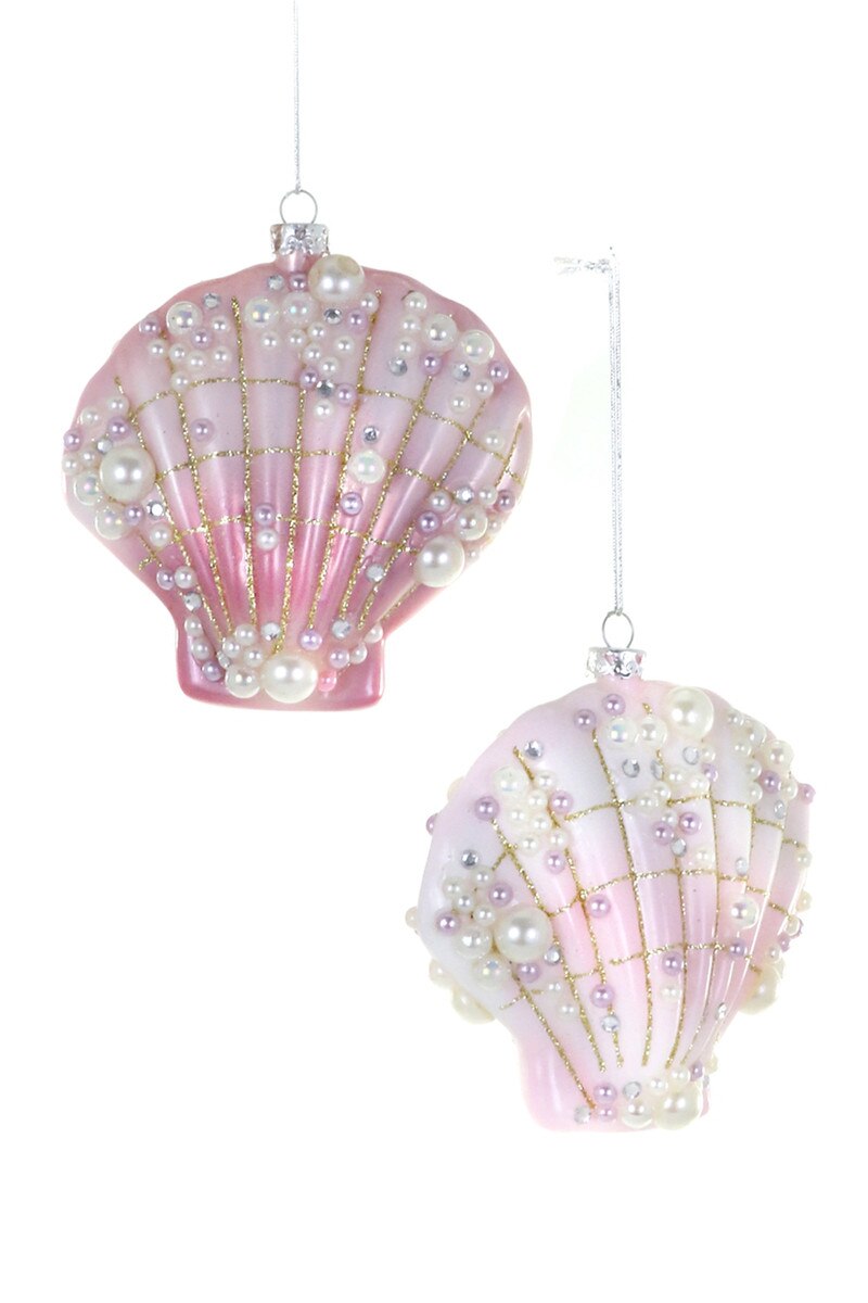 Scalloped Shell Glass Christmas Ornament in deep pink and pale pink by Cody Foster