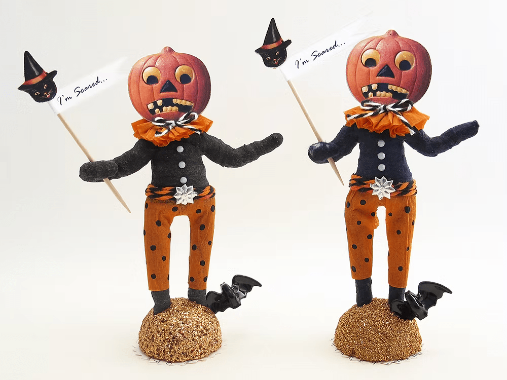 Scared Pumpkin Figure| Vintage by Crystal Spun Cotton Ornament | Vintage by Crystal Spun Cotton Ornament - Bon Ton goods