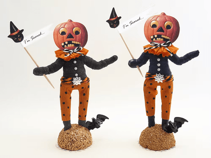 Scared Pumpkin Figure| Vintage by Crystal Spun Cotton Ornament | Vintage by Crystal Spun Cotton Ornament - Bon Ton goods