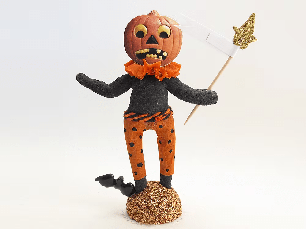 Scared Pumpkin Figure| Vintage by Crystal Spun Cotton Ornament | Vintage by Crystal Spun Cotton Ornament - Bon Ton goods