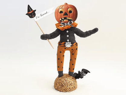 Scared Pumpkin Figure| Vintage by Crystal Spun Cotton Ornament | Vintage by Crystal Spun Cotton Ornament - Bon Ton goods
