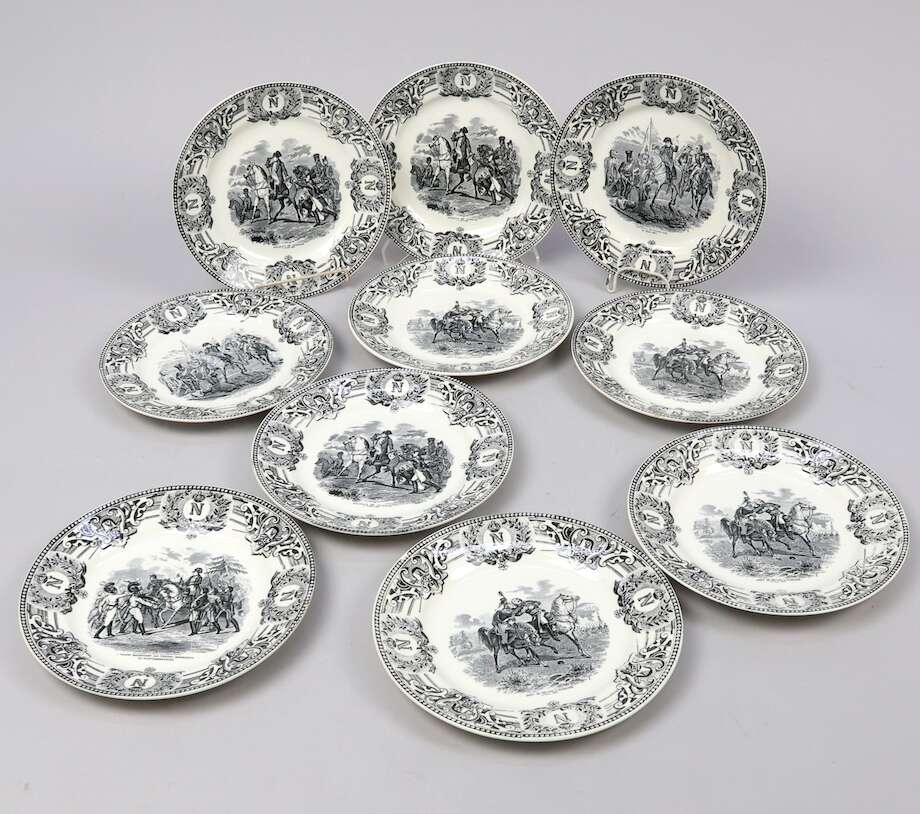 Set of Ten Napoleon Transferware Plates by Boch Frères, La Louvière, Belgium - Bon Ton goods