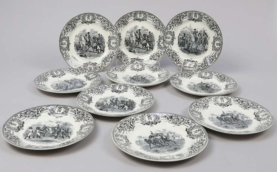 Set of Ten Napoleon Transferware Plates by Boch Frères, La Louvière, Belgium - Bon Ton goods