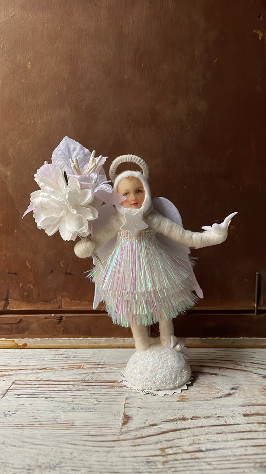 Shimmering Angel Figure | Vintage by Crystal Spun Cotton Ornament - Bon Ton goods