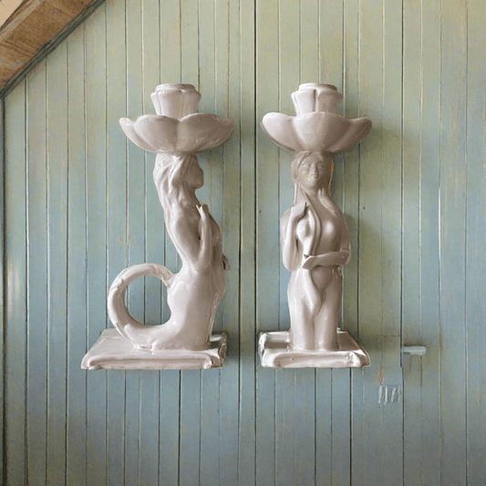 Sicilian Mermaid Candlestick - Cream Glaze - Bon Ton goods