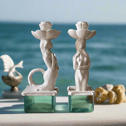 Sicilian Mermaid Candlestick - Cream Glaze - Bon Ton goods