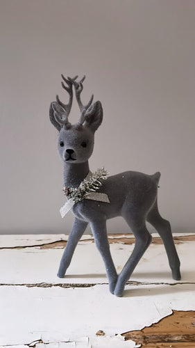 Silver Velvet Deer with Frost Decoration - Bon Ton goods