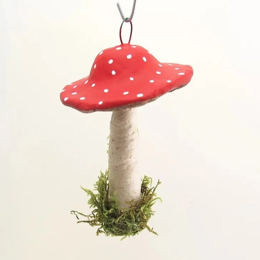 Single Hanging Mushroom Ornament - Vintage Inspired Spun Cotton - Bon Ton goods