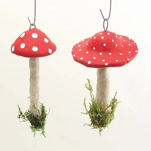 Single Hanging Mushroom Ornament - Vintage Inspired Spun Cotton - Bon Ton goods