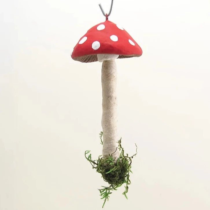 Single Hanging Mushroom Ornament - Vintage Inspired Spun Cotton | Vintage by Crystal Spun Cotton Ornament - Bon Ton goods