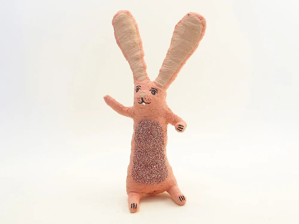 Sitting Bunny Rabbit Figure - Pink | Vintage by Crystal Spun Cotton Ornament - Bon Ton goods