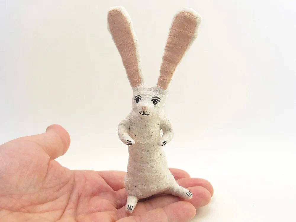 Sitting Bunny Rabbit Figure - White | Vintage by Crystal Spun Cotton Ornament - Bon Ton goods