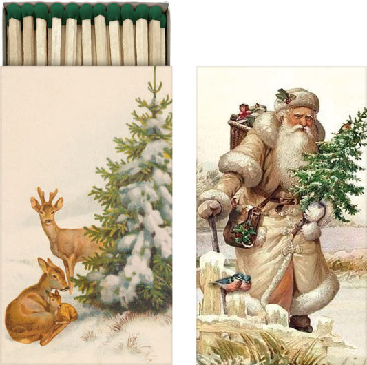 Sköna Ting Christmas matchbox with deer and Santa illustrations