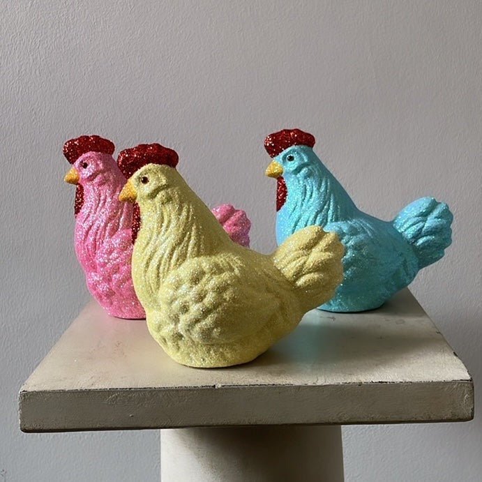Sky Blue Small Glitter Chicken | Ino Schaller - Bon Ton goods