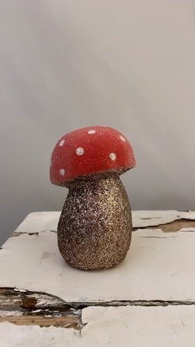 Small Fat Mushroom -Gold and Red Beaded - Bon Ton goods