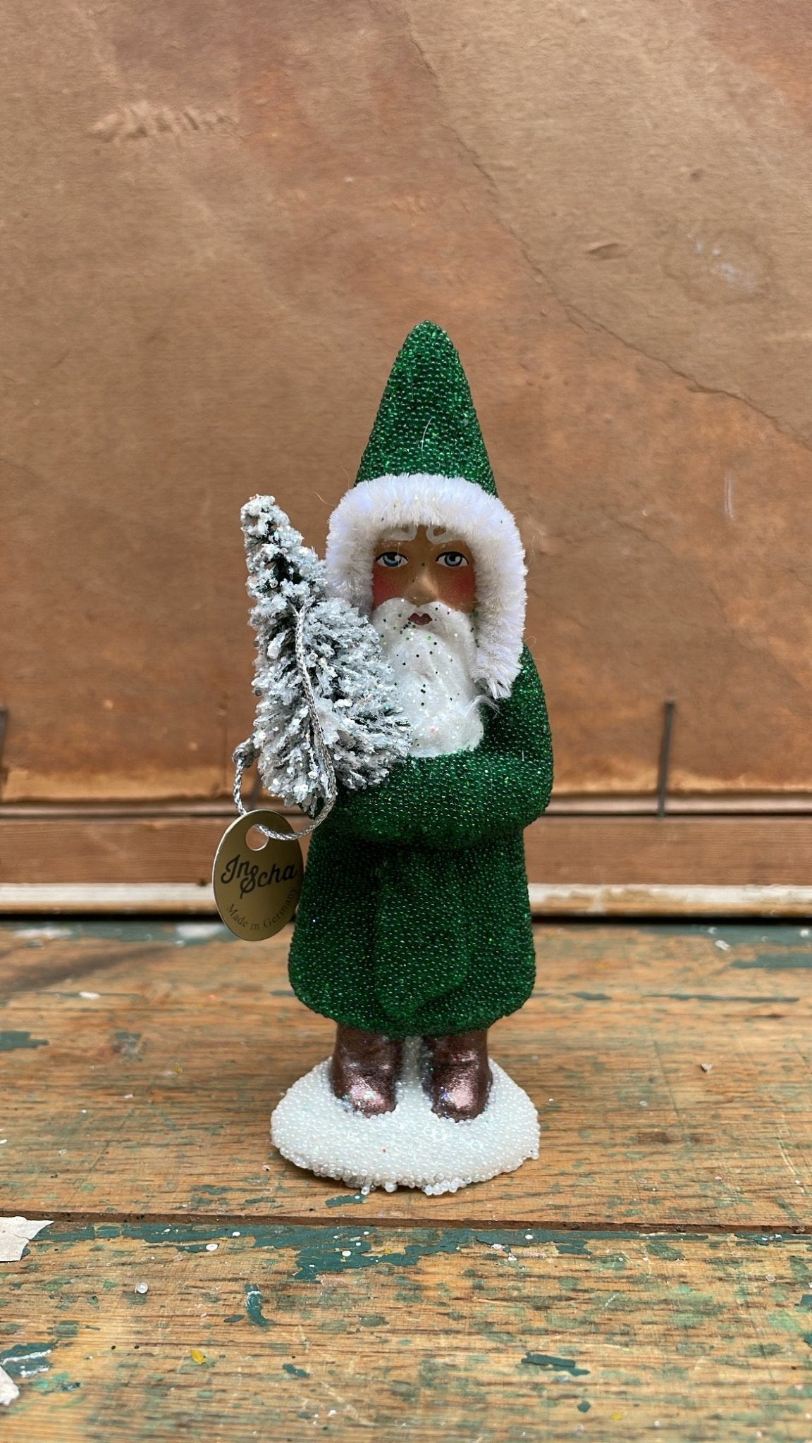 Small Forest Green Beaded Santa | Ino Schaller - Bon Ton goods