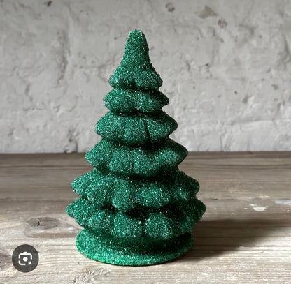 Small Forest Green Christmas Tree - Beaded Papier Mâché | Ino Schaller - Bon Ton goods