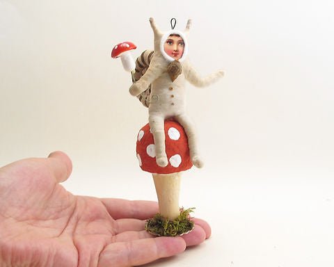 Snail Child On Mushroom - Vintage by Crystal | Vintage by Crystal Spun Cotton Ornament - Bon Ton goods