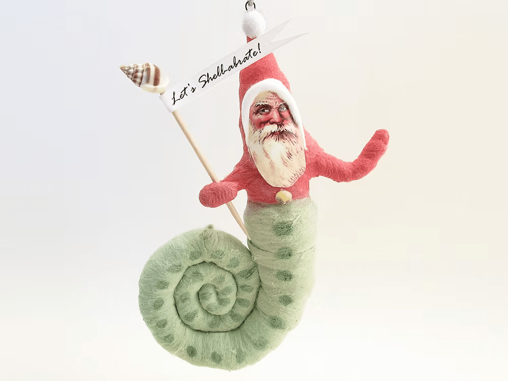 Snail Santa Ornament | Vintage by Crystal Spun Cotton Ornament - Bon Ton goods