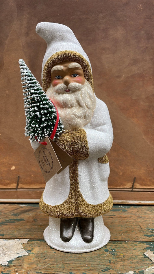 Snow White Glitter Santa With Golden Beaded Edge | Ino Schaller - Bon Ton goods