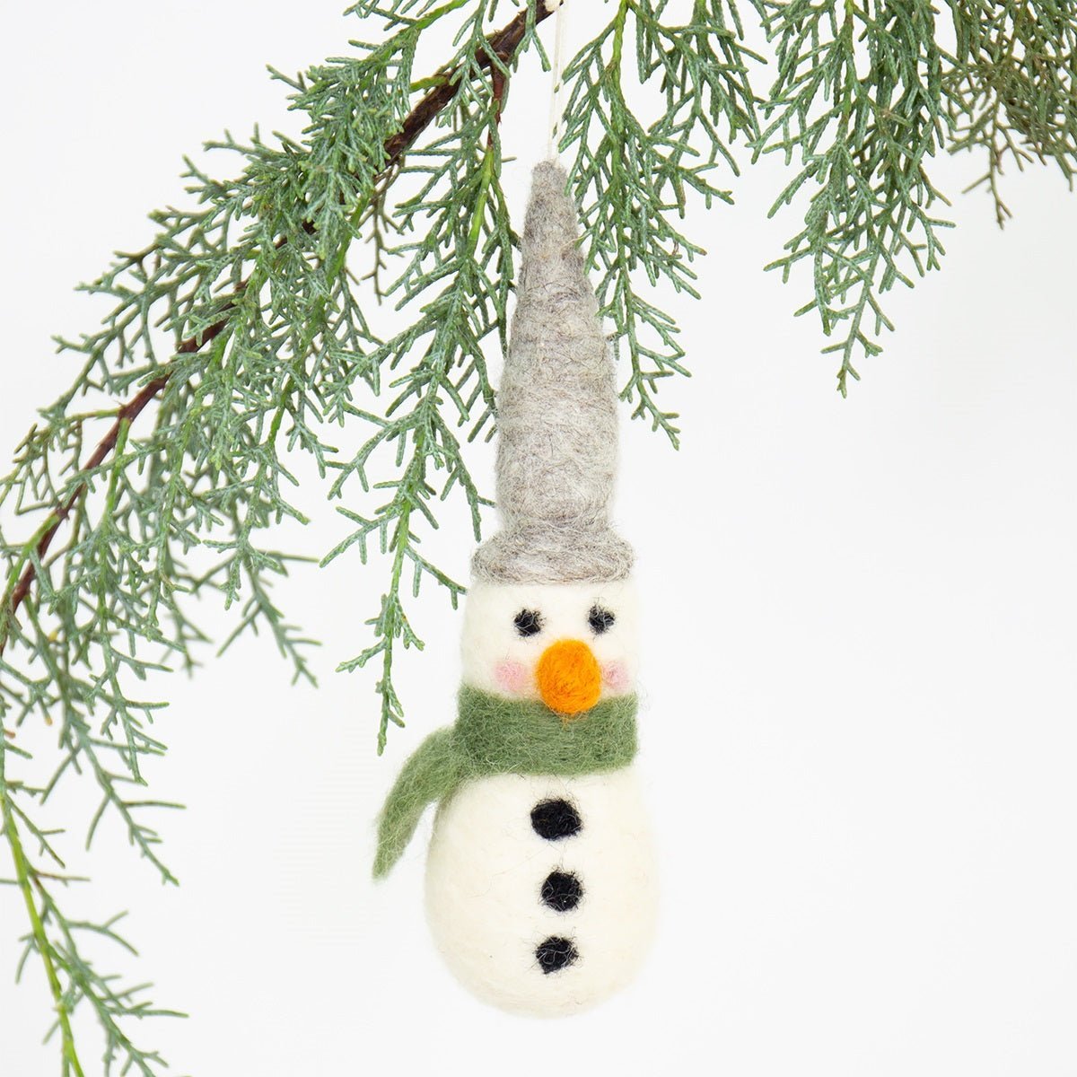 Snowman with Green Scarf Christmas Ornament by A World of Craft, Swedish-designed handmade Christmas decoration