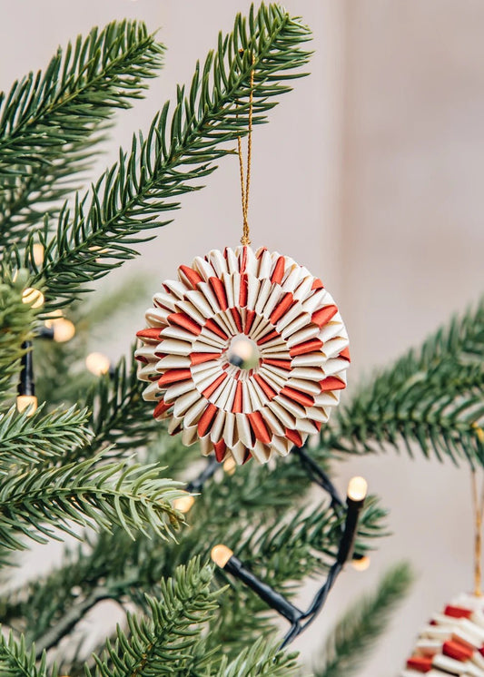 Spin Christmas Ornament 2-Pack, Off-White/Red | Christmas Ornament - Bon Ton goods