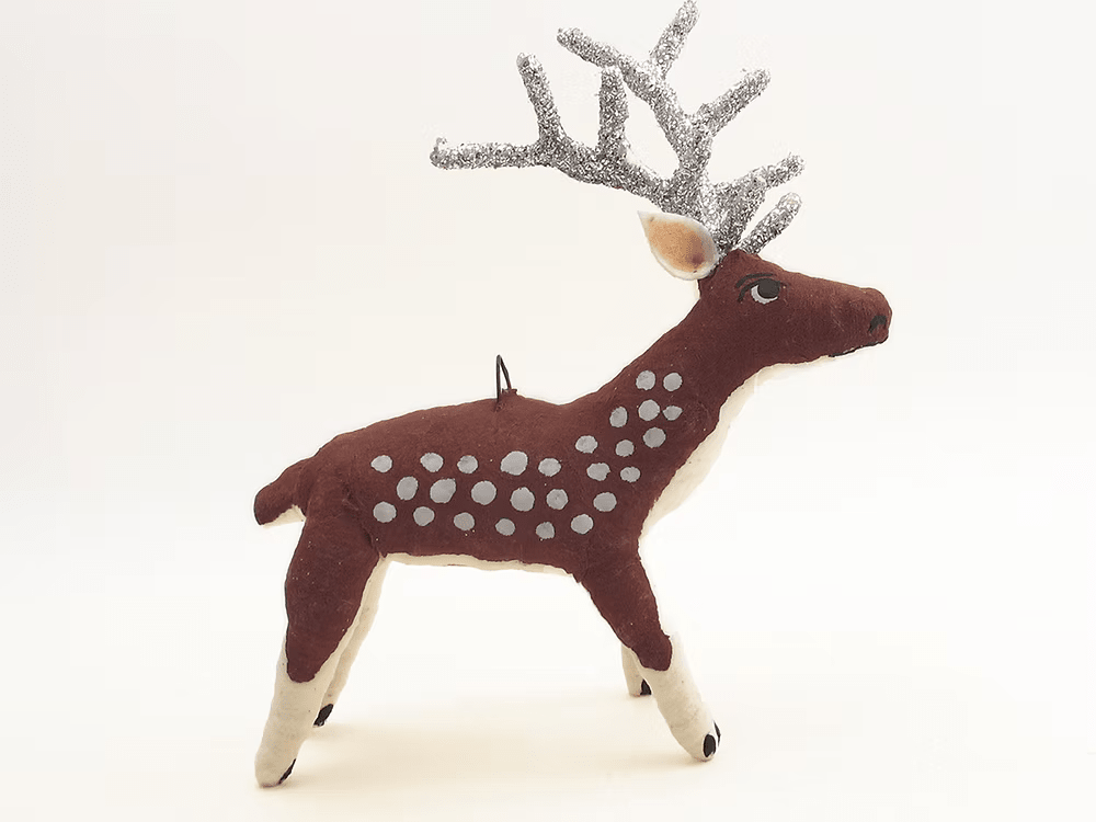 Spotted Reindeer Ornament/Figure | Vintage by Crystal Spun Cotton Ornament - Bon Ton goods