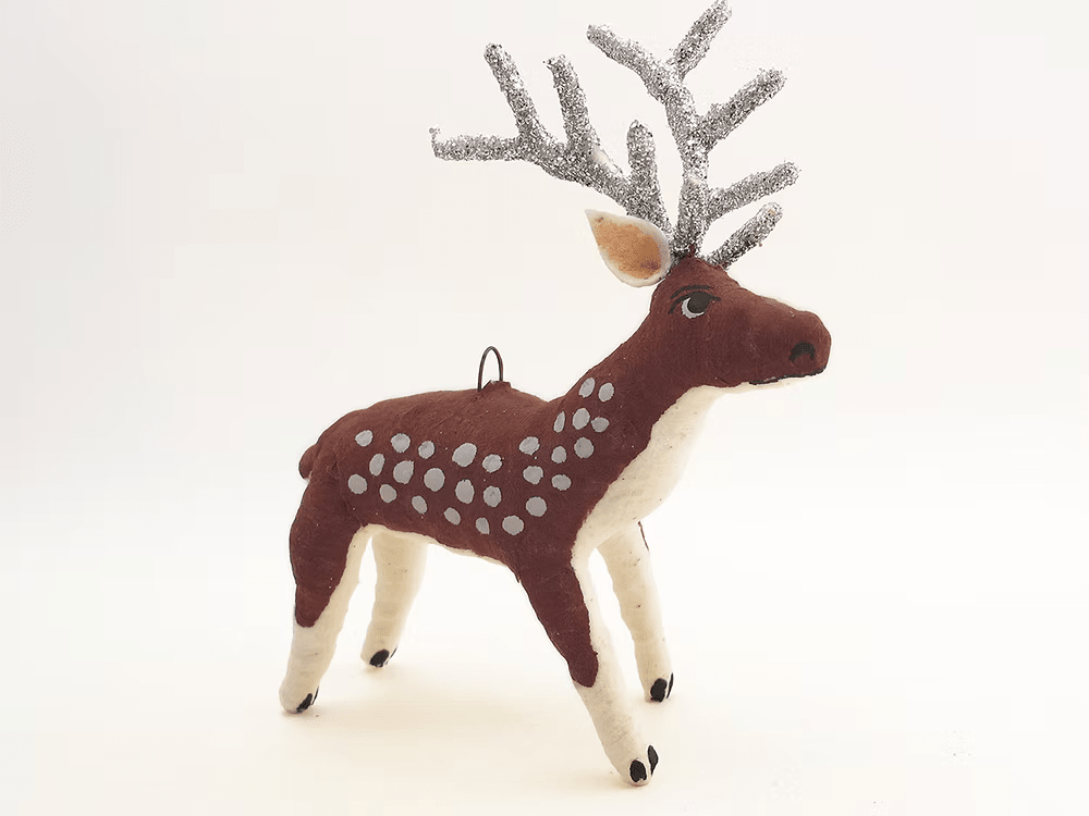 Spotted Reindeer Ornament/Figure | Vintage by Crystal Spun Cotton Ornament - Bon Ton goods