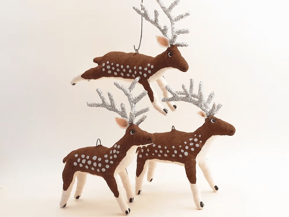 Spotted Reindeer Ornament/Figure | Vintage by Crystal Spun Cotton Ornament - Bon Ton goods