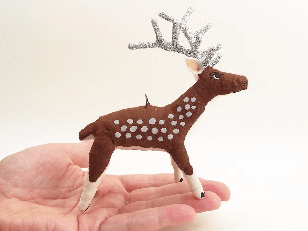 Spotted Reindeer Ornament/Figure | Vintage by Crystal Spun Cotton Ornament - Bon Ton goods