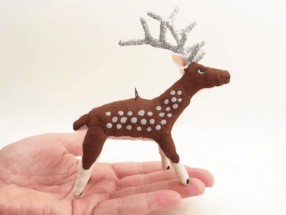 Spotted Reindeer Ornament/Figure | Vintage by Crystal Spun Cotton Ornament - Bon Ton goods
