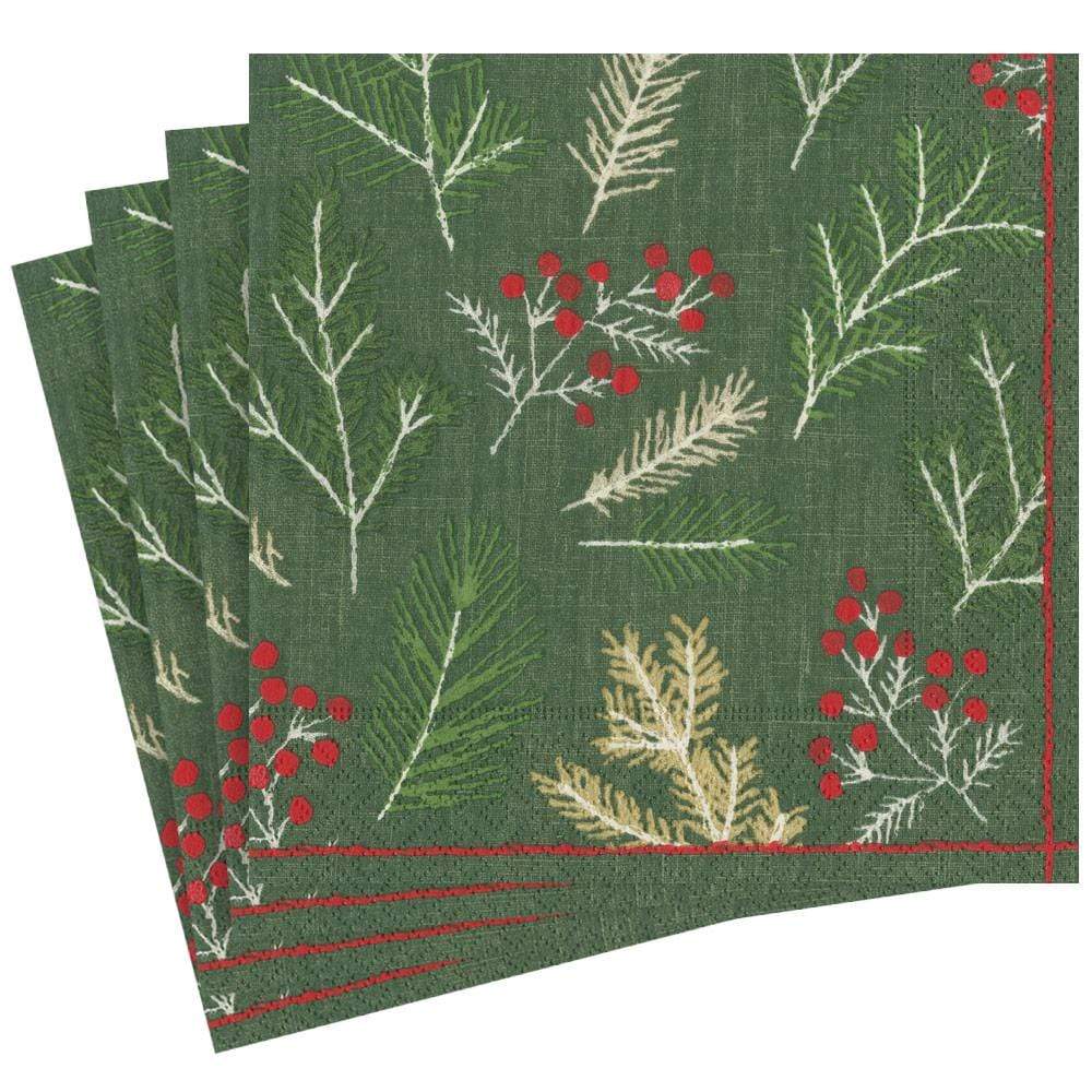 Sprigs and Berries Paper Dinner Napkins in Evergreen | Caspari - Bon Ton goods