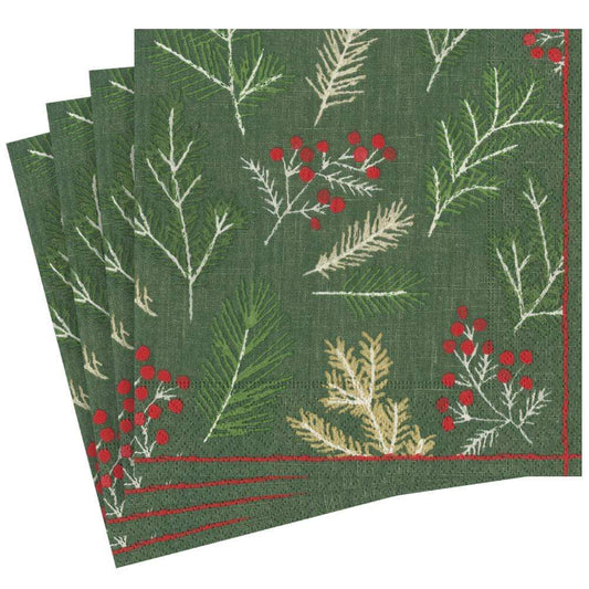 Sprigs and Berries Paper Dinner Napkins in Evergreen | Caspari - Bon Ton goods