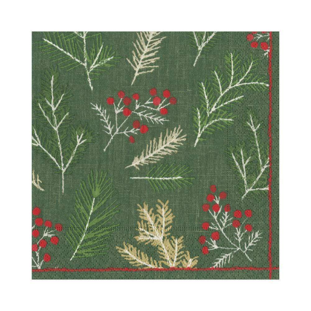 Sprigs and Berries Paper Luncheon Napkins in Evergreen | Caspari - Bon Ton goods