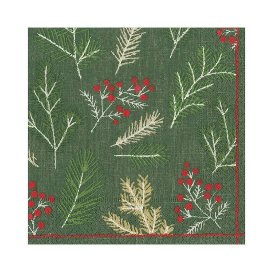Sprigs and Berries Paper Luncheon Napkins in Evergreen | Caspari - Bon Ton goods