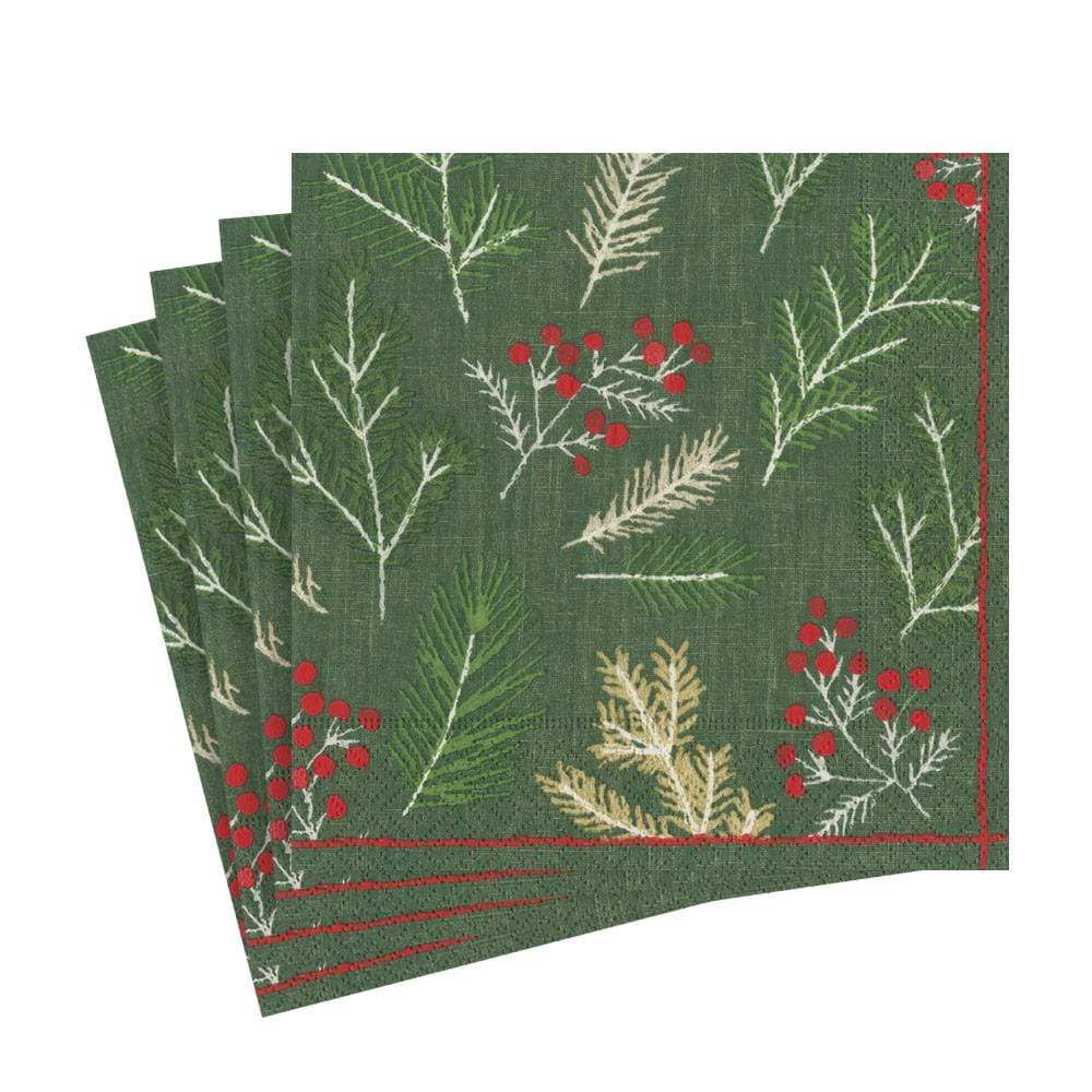 Sprigs and Berries Paper Luncheon Napkins in Evergreen | Caspari - Bon Ton goods