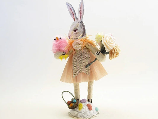 Spring Bunny Face Girl Figure - Vintage by Crystal | Vintage by Crystal Spun Cotton Ornament - Bon Ton goods